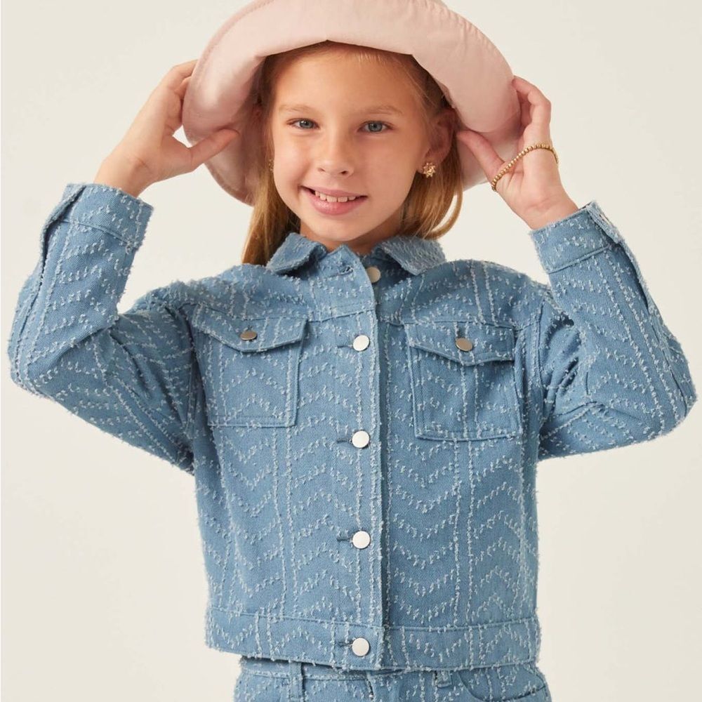 HAYDEN Girls Herringbone Blue Jean Jacket Size Small $65